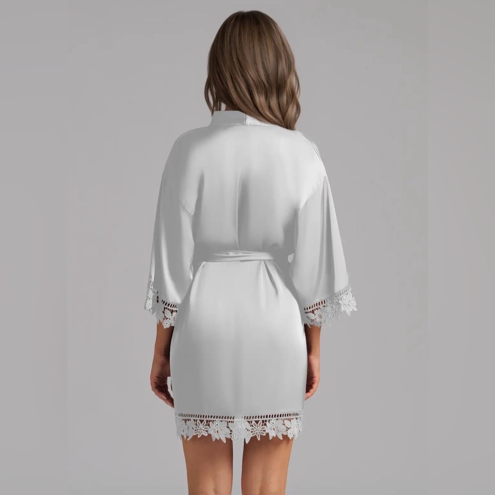 Azazie White Satin Lace Robe - Picture 6 of 8